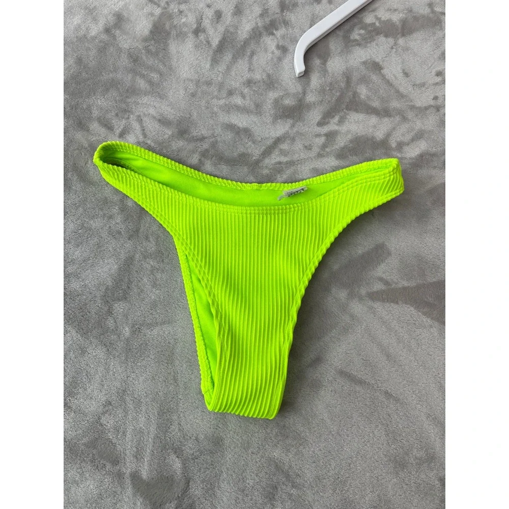 Hollister Neon Lime Green Ribbed Underwire Bikini Set Small Top XS Bottoms